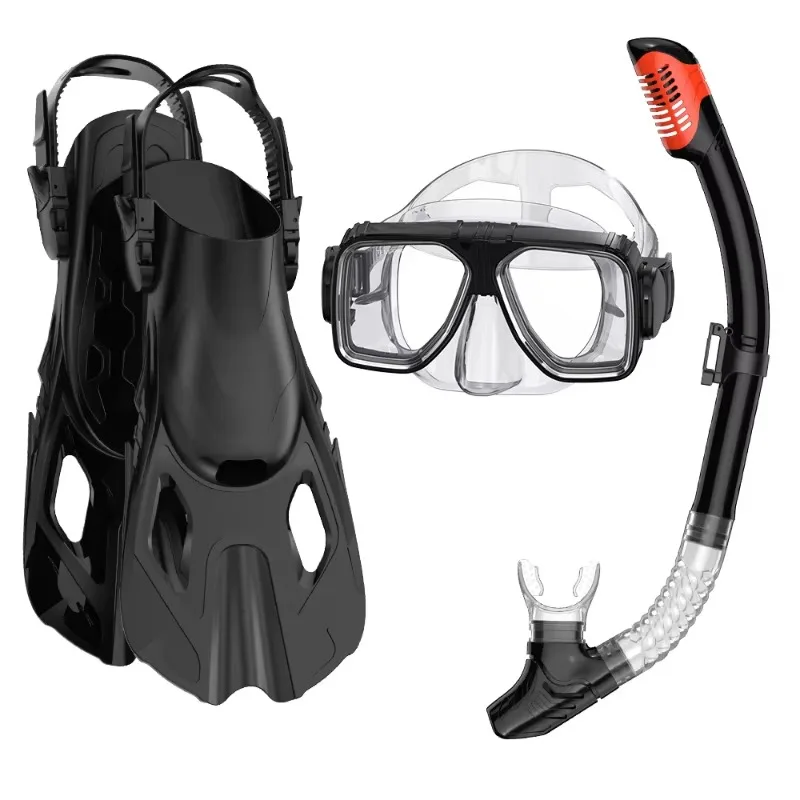 Professional 3-Piece Snorkel Diving Kit Silicone Mask Snorkel Tube & Fins Swimming Snorkeling Water Sports Set
