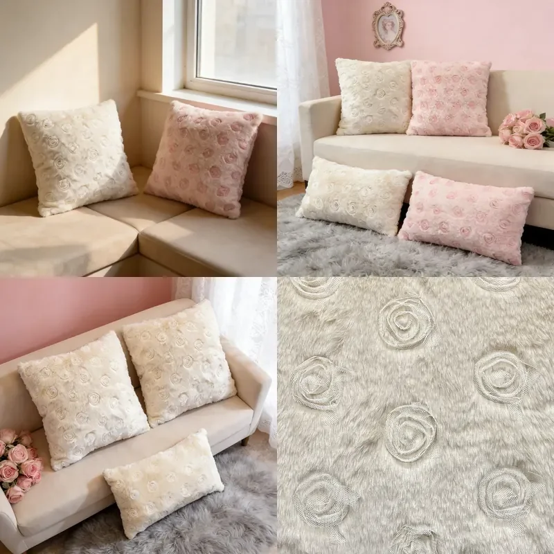 Valentine's Day pillow cover ins three-dimensional quilted roses living room home sofa cushion car waist back cushion