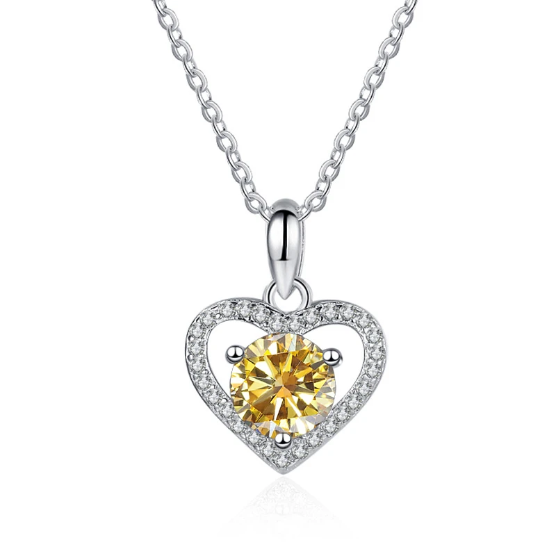 JoiasHome Vintage Style 1 CT Moissanite Pendant Necklace For Women S925 Sterling Silver Heart Shape Pendant Necklace For Gifts