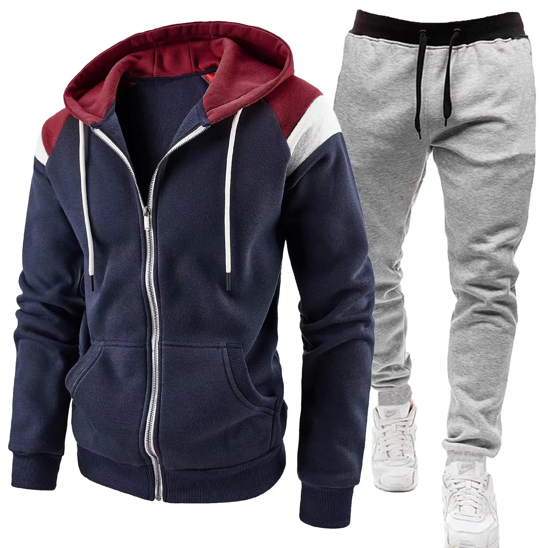 Men Clothing Sweatshirt Suit Hoodie and Pants Suit Mens Fashion Suits Men\'s Winter Clothes New Two Piece Set Zipper Cardigan