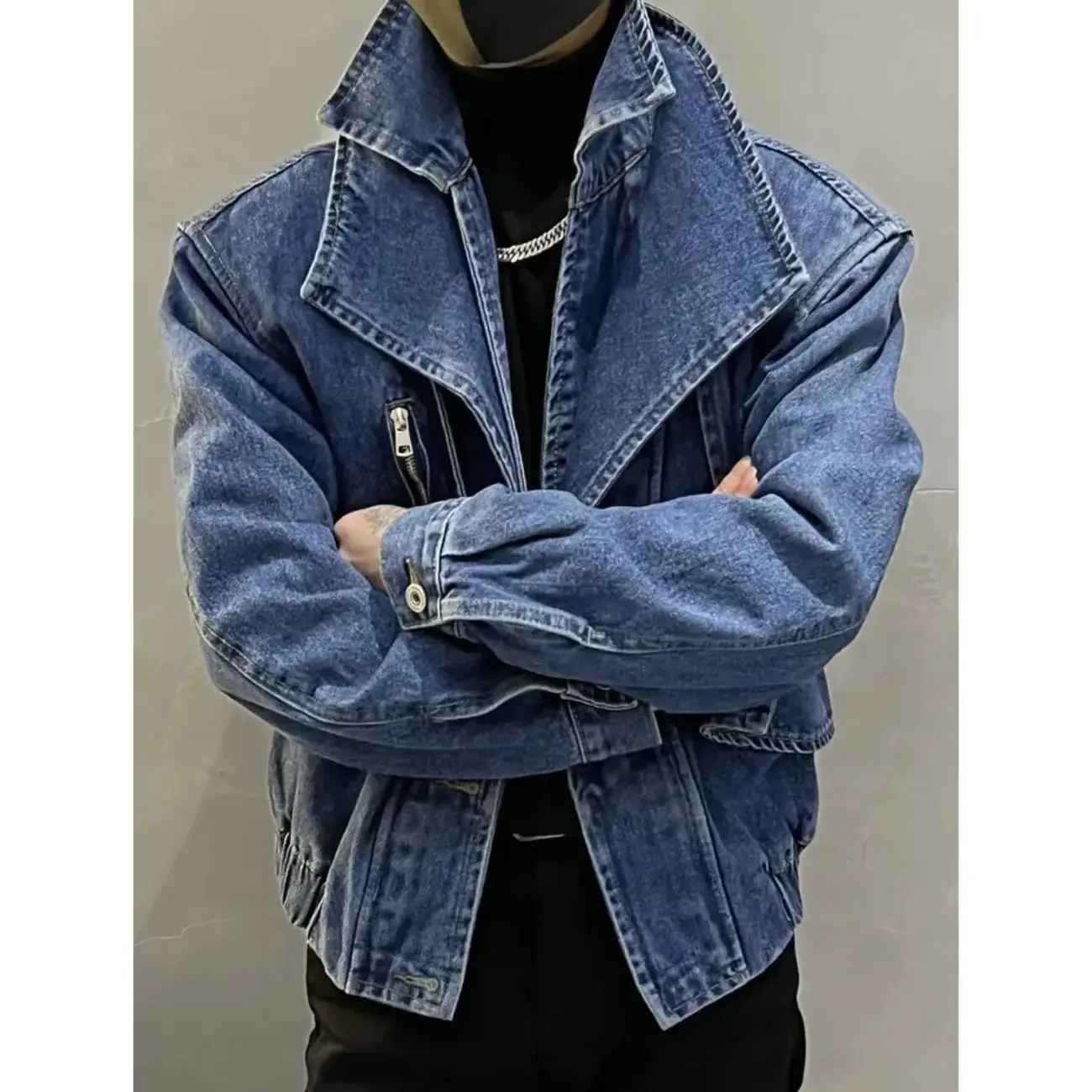 

Весенние и осенние куртки для мужчин, уличная одежда, модный дизайн, модель, два искусственных предмета, двойной воротник, универсальный короткий стиль