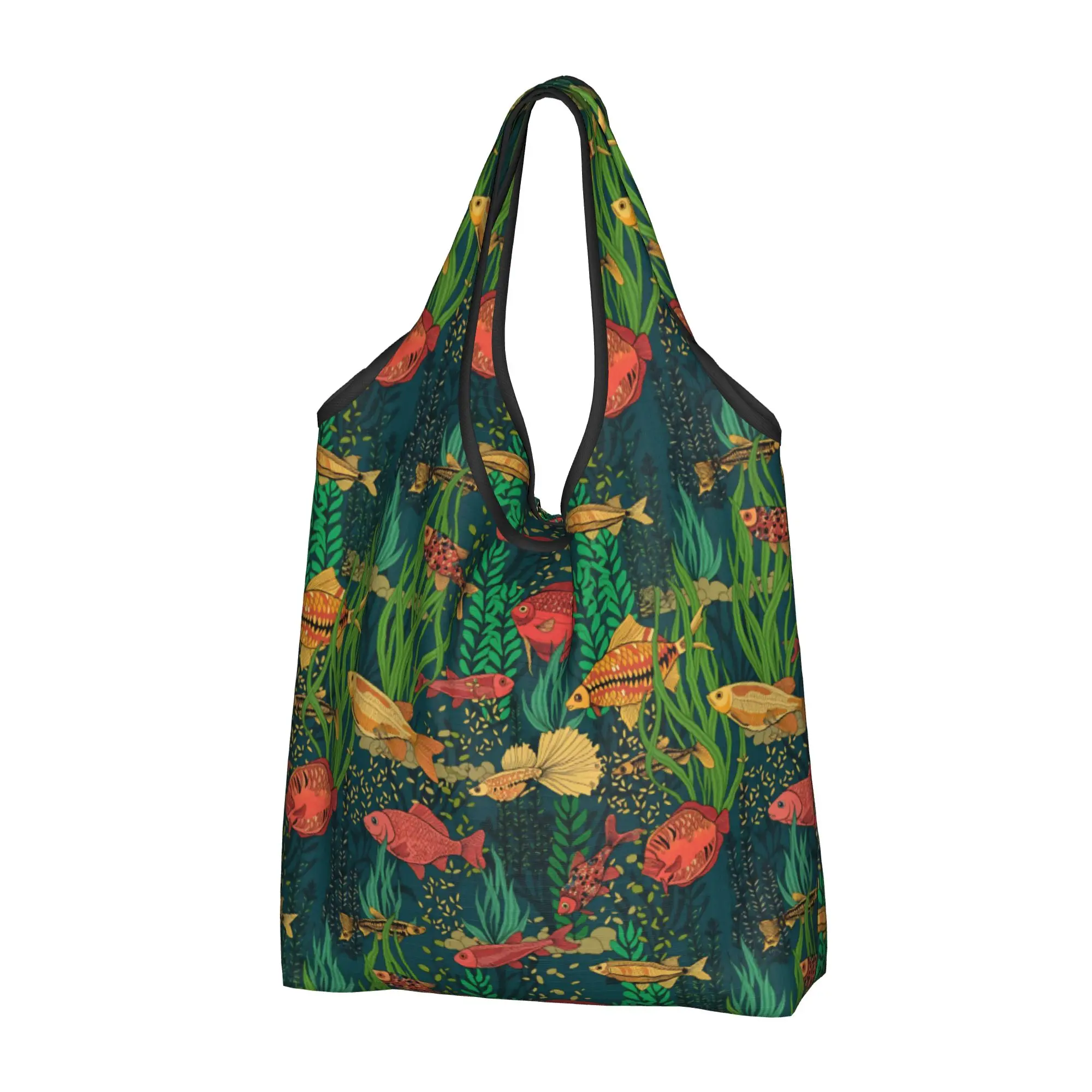 Recycling Marine Life Discus Fish Coral Tiger Barb Guppy  Shopping Bag  Tote Bag Portable Zebra Danio  Groceries Shopper Bags