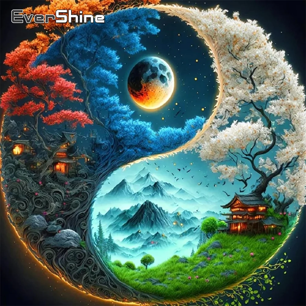 Evershine Diamant-Mosaik, Berglandschaft, Hausgemälde, Mond, geeignet für Anfänger, DIY-Baumstickerei, Tai Chi, handgefertigtes Geschenk