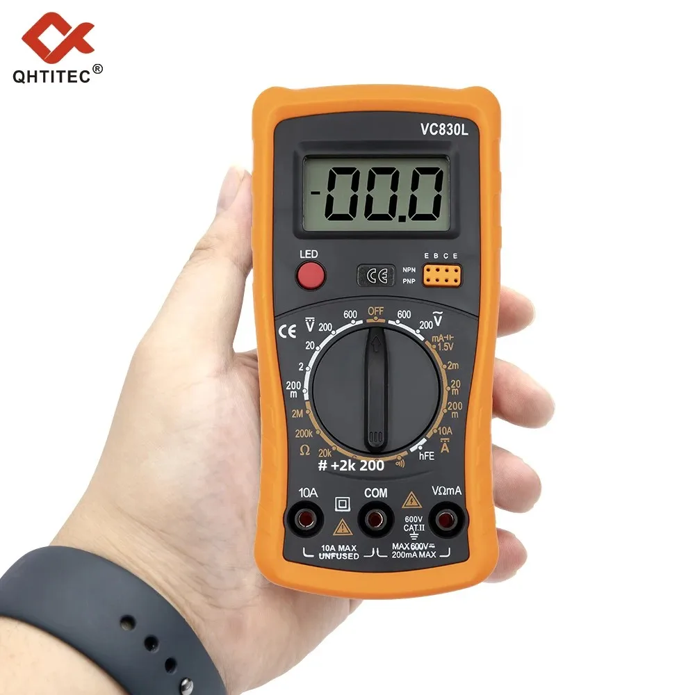 QHTITEC VC830L Multímetro Digital AC/DC Amperímetro Volt Ohm Tester Medidor Multimetro Com Tela LCD Backlight Voltímetro Portátil