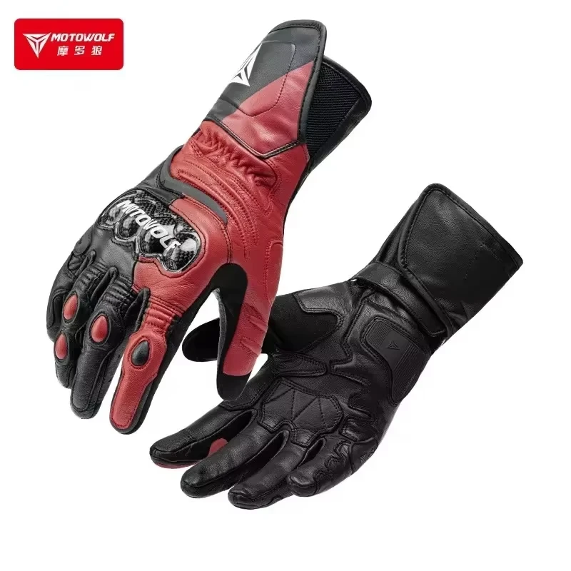 MOTOWOLF Motorcycle Four Seasons Riding Gloves Leather Genuine Touch Screen Windproof Protection Carbon Fiber Gloves