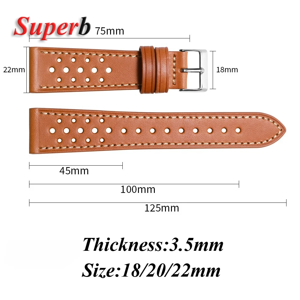 Handcrafted Stitching Cowhide Leather Strap for Rolex Ventilated Design 18mm 20mm 22mm Green Brown Men's Ultra-Thin Bracelet