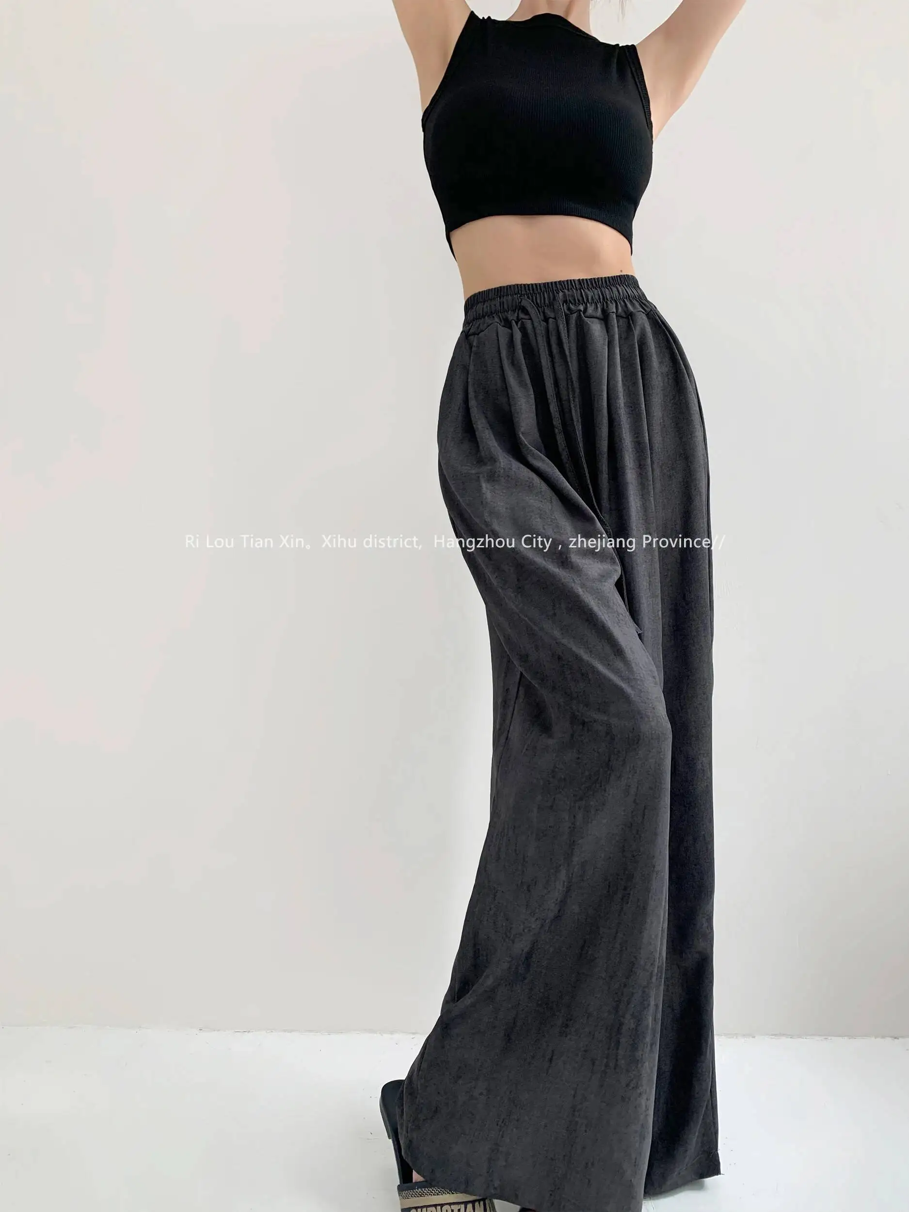 2026 Summer New Ice Silk Linen Long Pants Women Tie Dye Wide Leg High Waist Drooping Feeling Casual Cotton Linen Pants S7VU