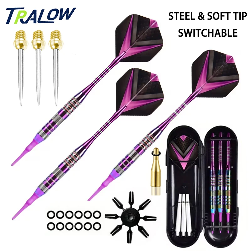 

TRALOW Convertible Steel&Soft Tip Darts Set,with Anti-Slip Knurled Grip,Professional Dart Kit for Beginners & Advanced Players