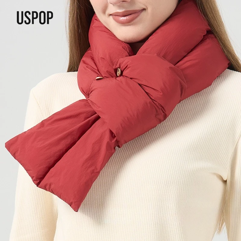 Uspop cachecol acolchoado de inverno estilo coreano para mulheres, aquecedor de pescoço de algodão quente da moda, cachecol térmico chique à prova de vento ao ar livre