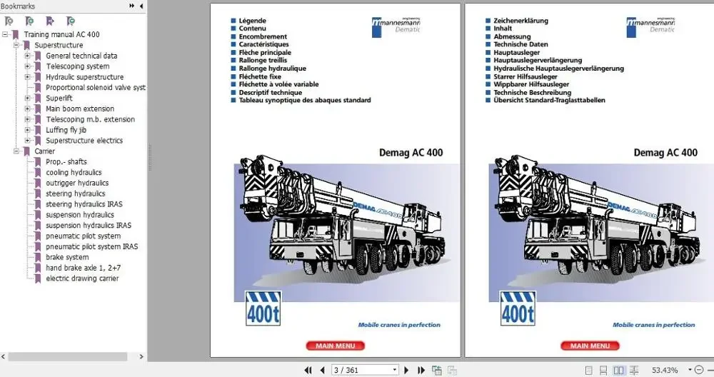 لـ Terex Demag Crane دليل التدريب الفني لخدمة النموذج الكامل والرسم والدليل العملي