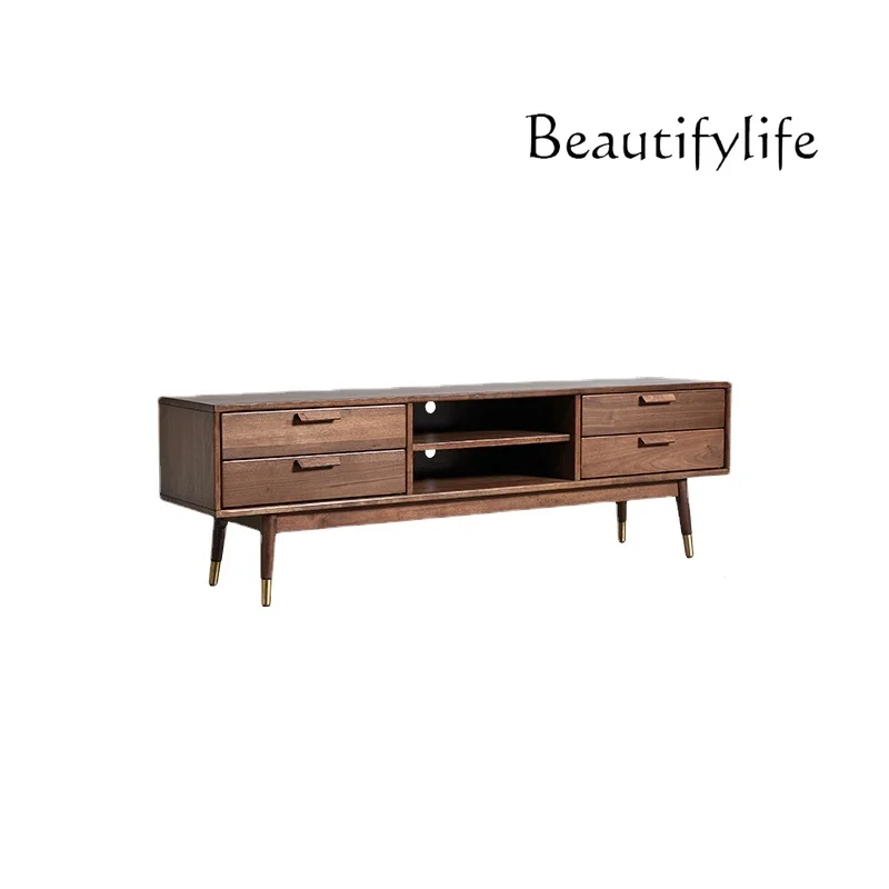 Nordic Solid Wood TV Cabinet Coffee Table Combination Living Room Simple Light Luxury Small Apartment American Floor Cabinet