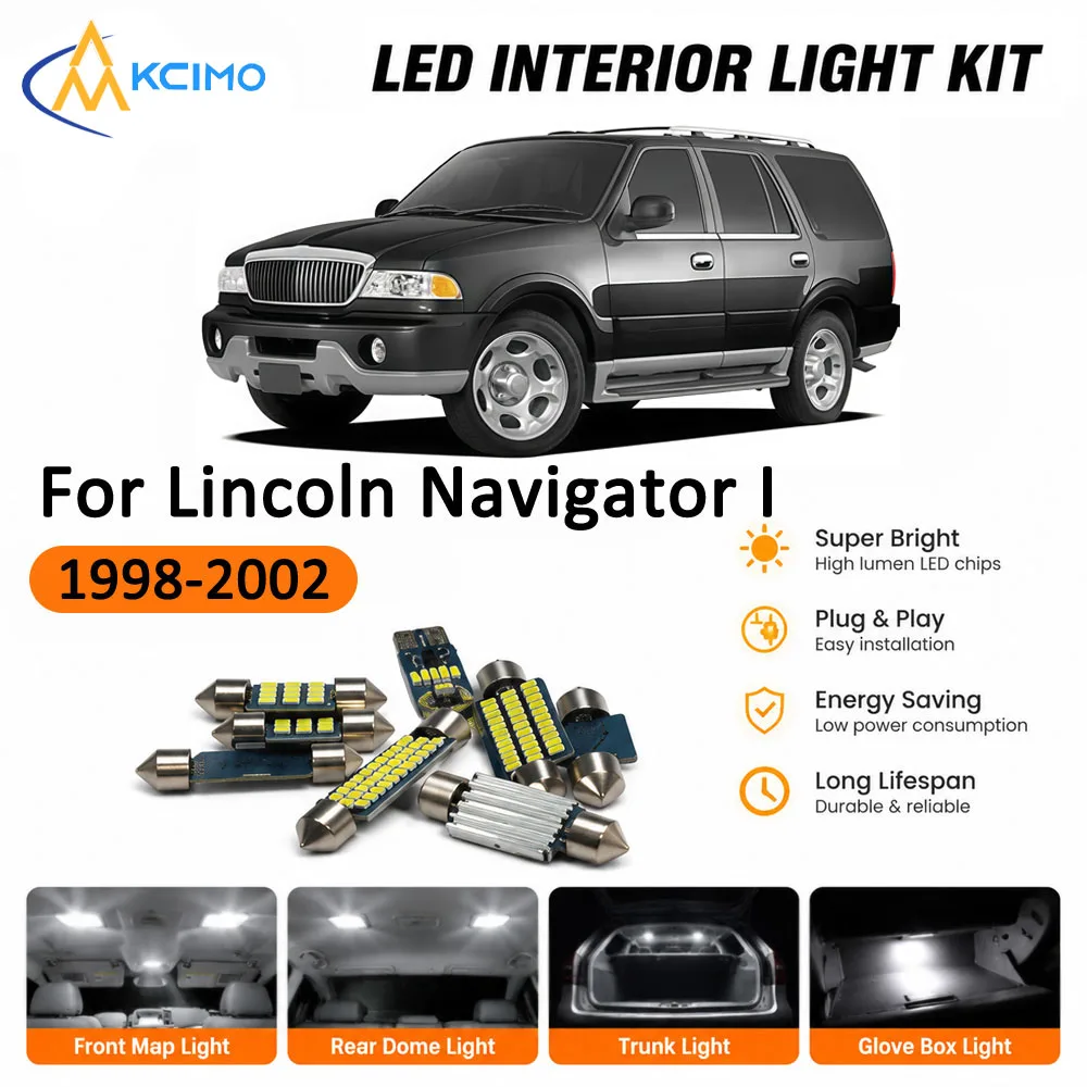 Car Interior LED Lighting Kit Direct Fit For Lincoln Navigator I 1998-2002 LED Map Dome Footwell Trunk Lamp Auto Parts