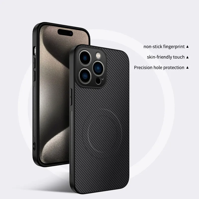 Luxury Carbon Fiber Pattern Leather Phone Case For iPhone 17 16 E 15 14 13 Pro Max Magnetic Wireless Charging Shockproof Cover