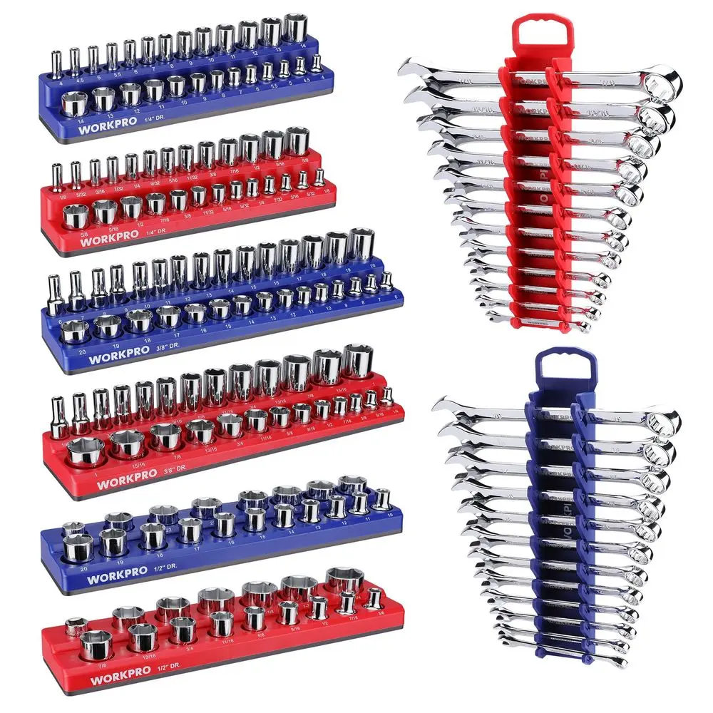 

8Piece Magnetic Socket Organizer and Magnetic Wrench Organizer Set, Socket Holder Set 1 4, 3 8, 1 2 Drive Metric SAE Socket Sto