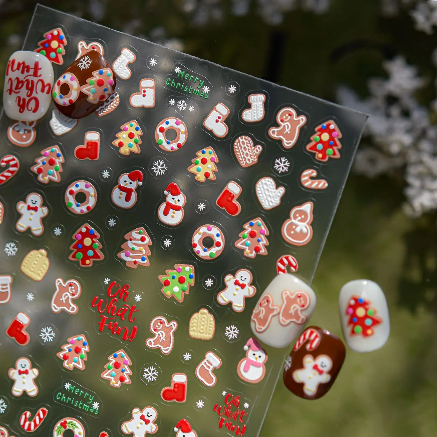 Bonhomme de neige pain d'épice homme chaussettes arbre de noël boule de cristal père noël flocons de neige nœud maison hiver Nail Art autocollants décalcomanies
