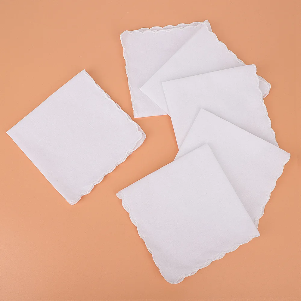 12/24Pcs 30cm Tooth Edge Cotton White Handkerchief Kindergarten Painting DIY Tie-dye Decoration Pure Cotton White Square Towel