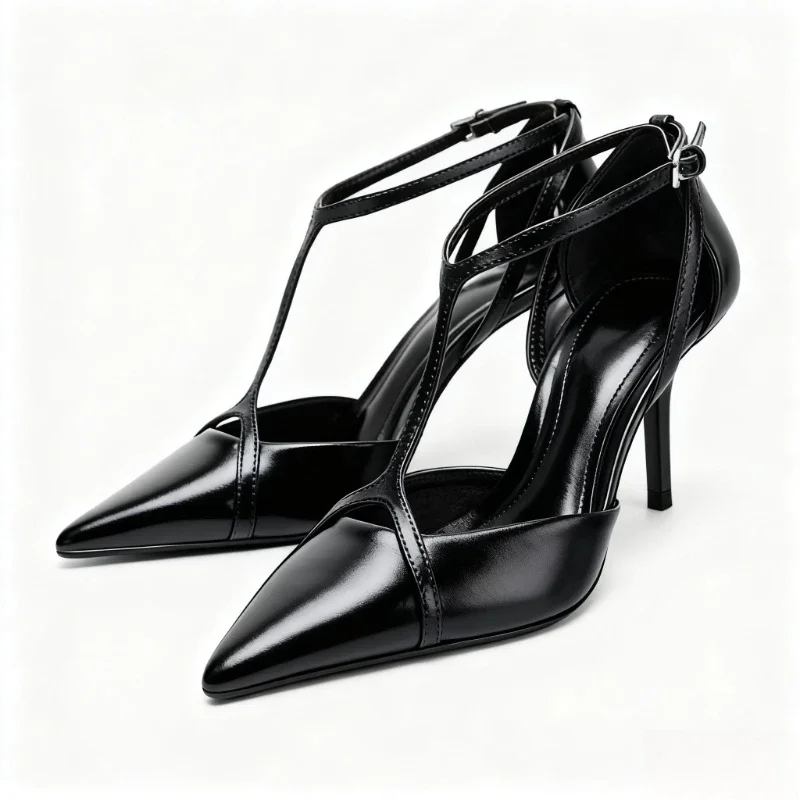 

Брендовый дизайн, женские туфли на высоком каблуке с Т-образным ремешком из лакированной кожи, вечерние туфли с ремешком на щиколотке, модные офисные сексуальные туфли-лодочки с острым носком, женские сандалии