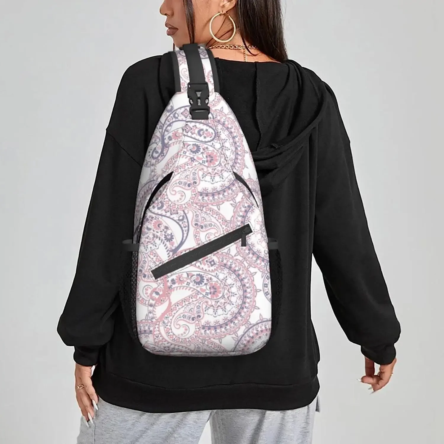 Paisley Pink Sling Backpack Crossbody Chest Bag Shoulder Bag Gym Cycling Travel Hiking Daypack For Women Men