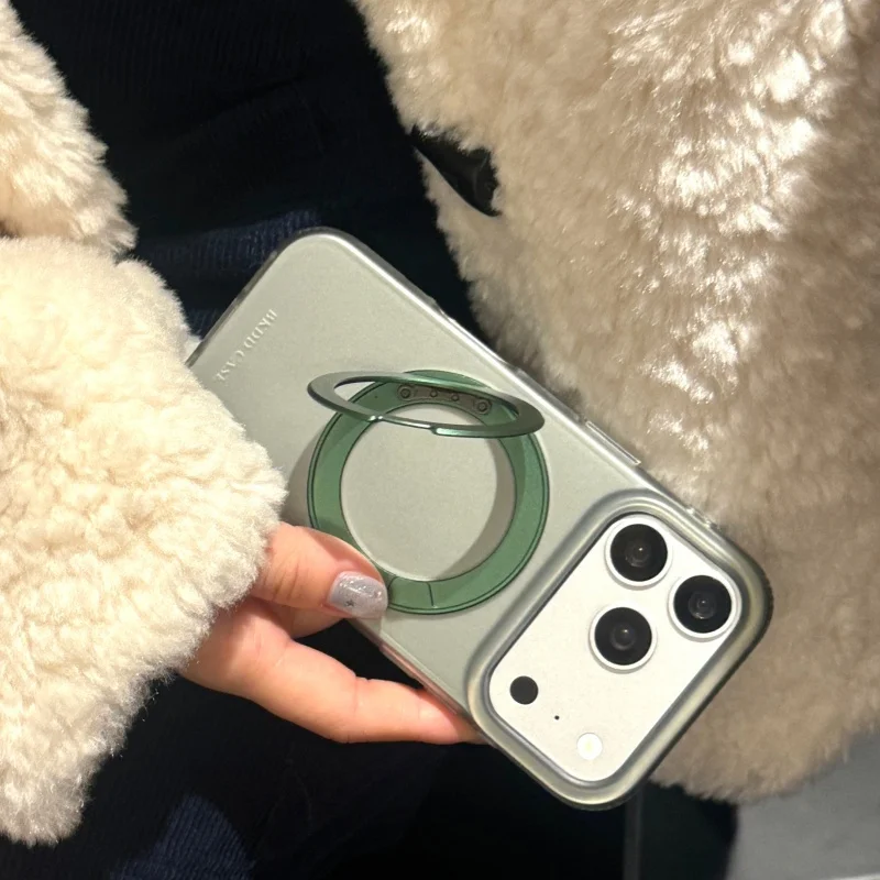 

Fashion Green Color Magnetic Ring Stand Phone Case For Apple iPhone 17 Pro 14 15 16 Pro Max Cover Shockproof Cases For Magsafe C