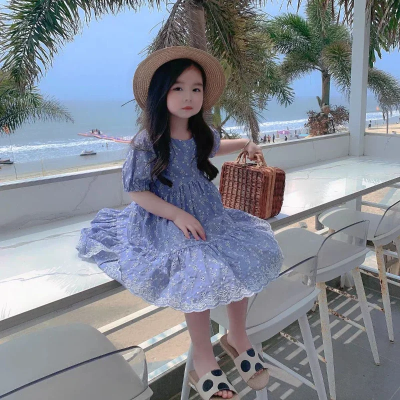 Equal Mother and Baby Girl Blue Short Sleeve Resort Outfit Same Mom and Daughter Summer Dresses Vacation Look for Women Clothes