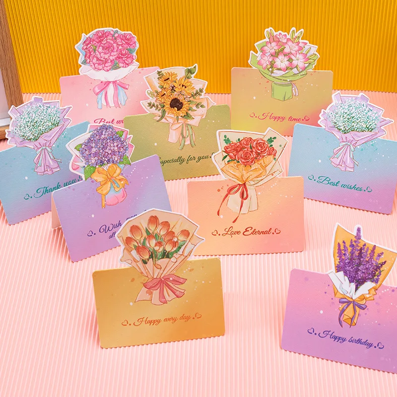 8pcs/set Floral Thank You Cards Cute Folding 3d Bouquet Card for Bridal Shower, Weddings, Party Small Business Valentine's Day