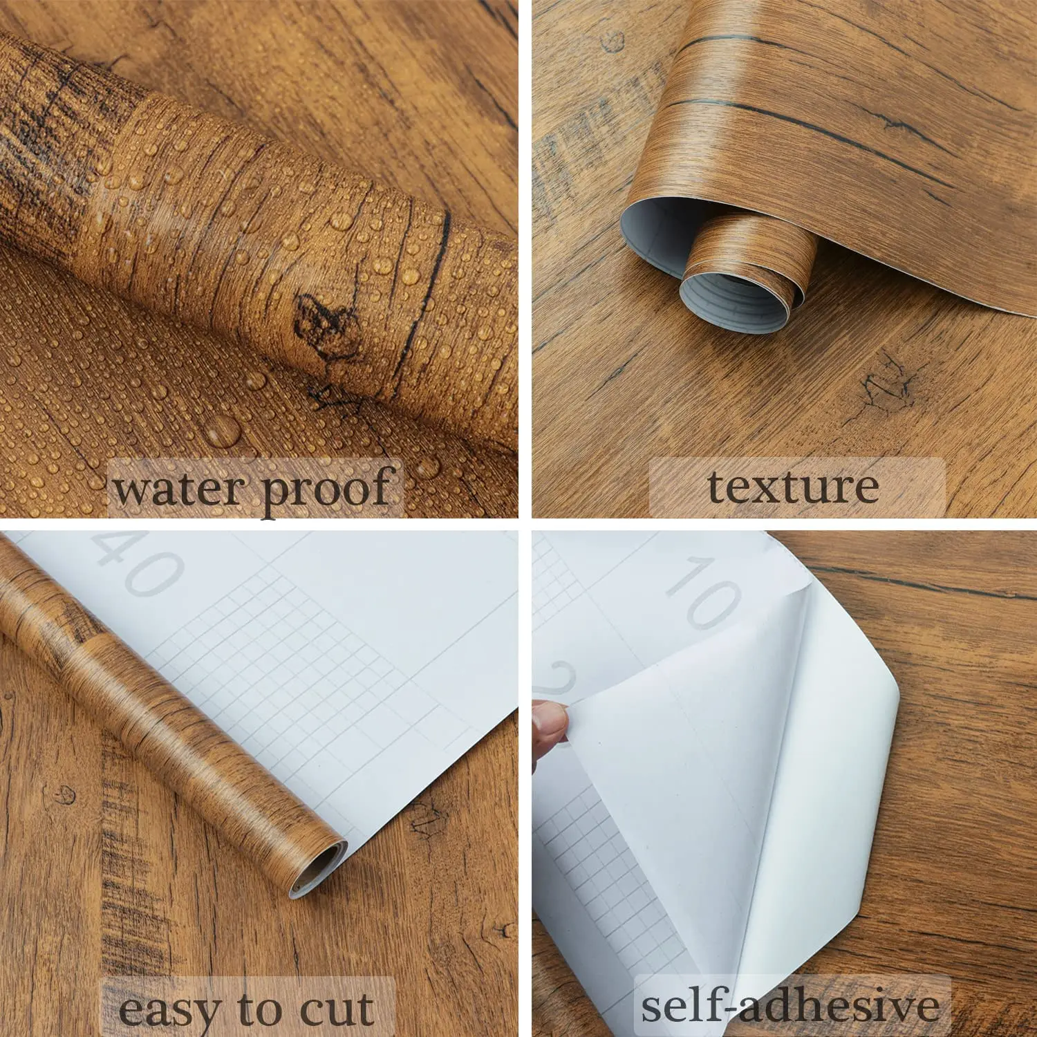 Wood Grain PVC Wallpaper Waterproof Self Adhesive Stickers Desktop Wardrobe Cupboard Table Furniture Home Renovation Decor Film