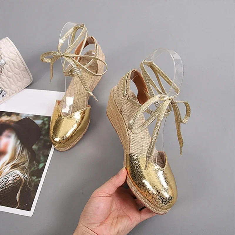 Fisherman Shoes Women Wedge Heel Thick Bottom Platform Gold Heels Summer High Heel Sandals shoes for women