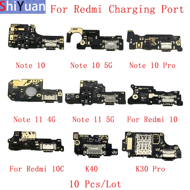 10Pcs/Lot USB Charging Port Connector Board Flex Cable For Xiaomi Poco M3 Pro Redmi 10 Note 11 5G Note 10 K40 K30 Pro