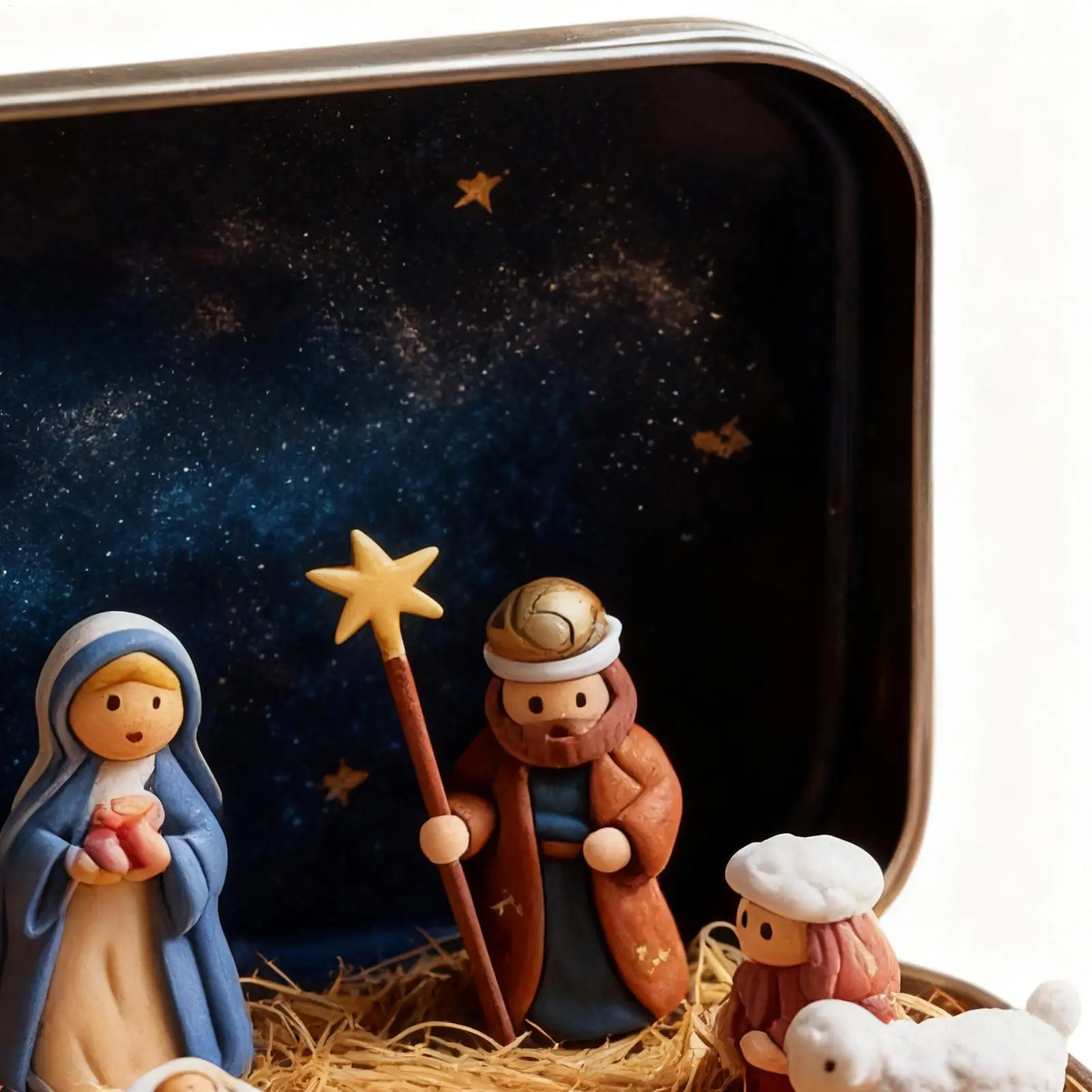 Mini Nativity Set 3D Holy Family Figurines Christmas Decor in Tin Box Portable Religious Ornament for Home Office Decoration
