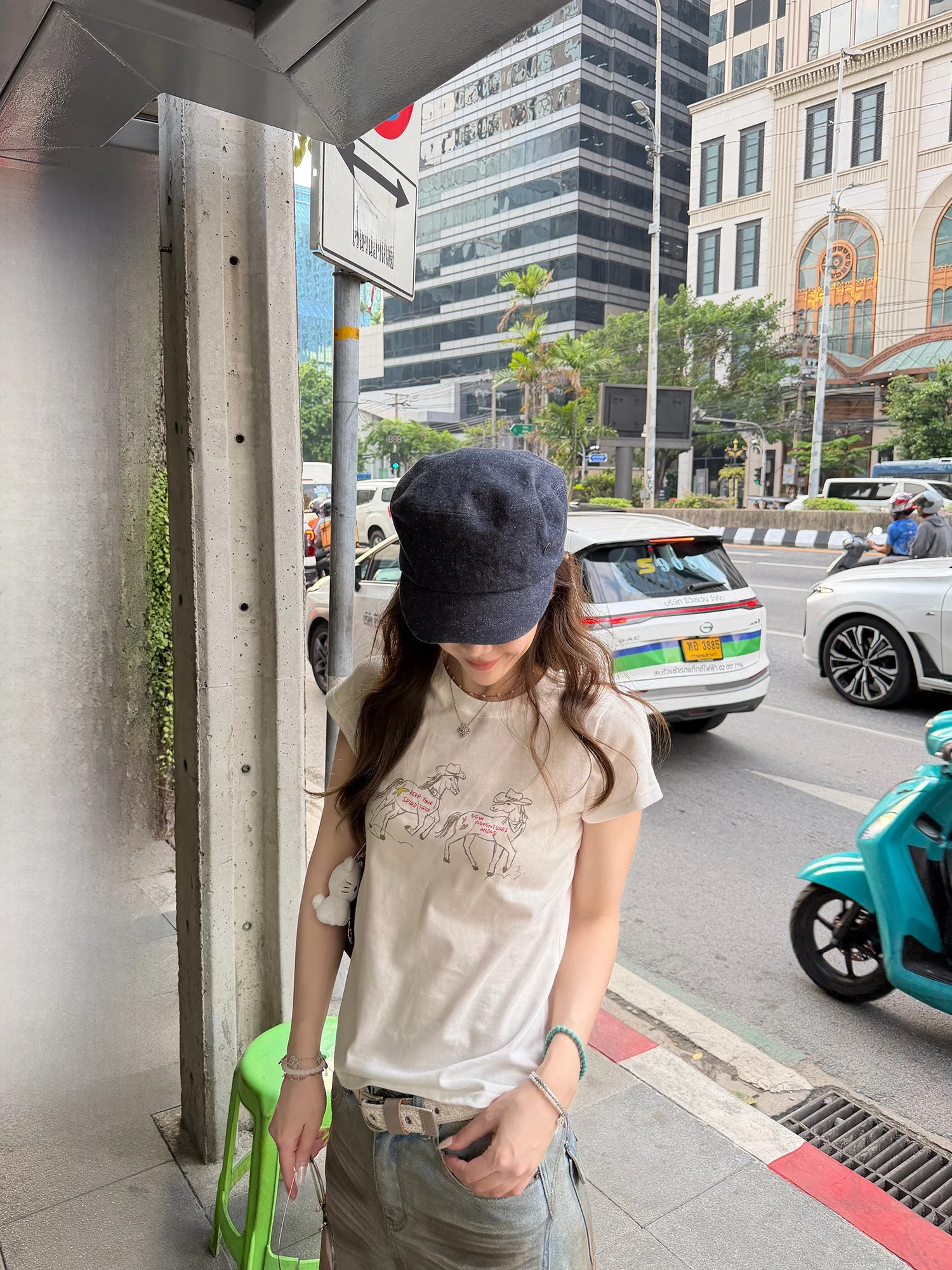 

Оригинальная повседневная джинсовая футболка Ashenonline с коротким рукавом, с забавным принтом, подчеркивающая фигуру, из смесового хлопка, для повседневной носки