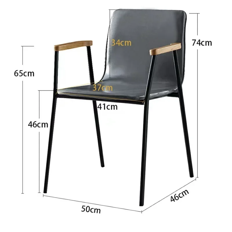 Simple Backrest Leather Dining Chair - Modern Designer Iron Art Office Stool Nordic Retro Industrial Style Coffee Chair