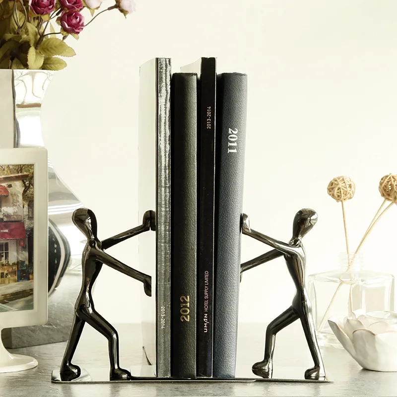 Stainless Steel Human Shape Bookend Creative Metal Bookshelf Holder Gift