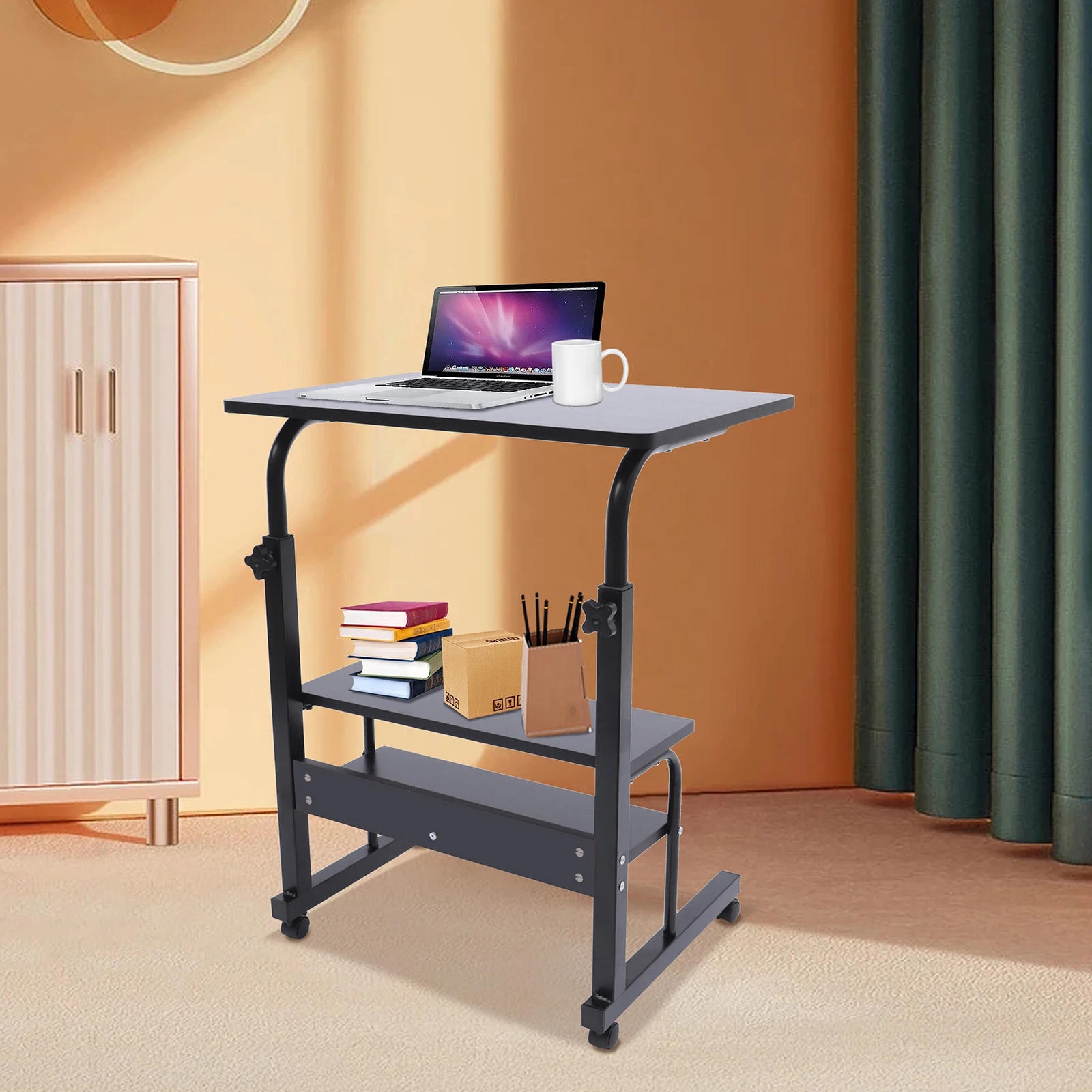 Mobile Adjustable Bedside Table Mobile Laptop Table w/ Wheels Space-saving Portable Mobile Laptop Table Liftable Computer/Office