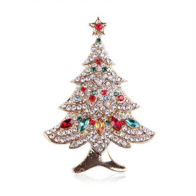 Women Men Fashion Exquisite Christmas Tree Crystal Brooch Badges Elegant Lady Festival New Yearl Gift Pin