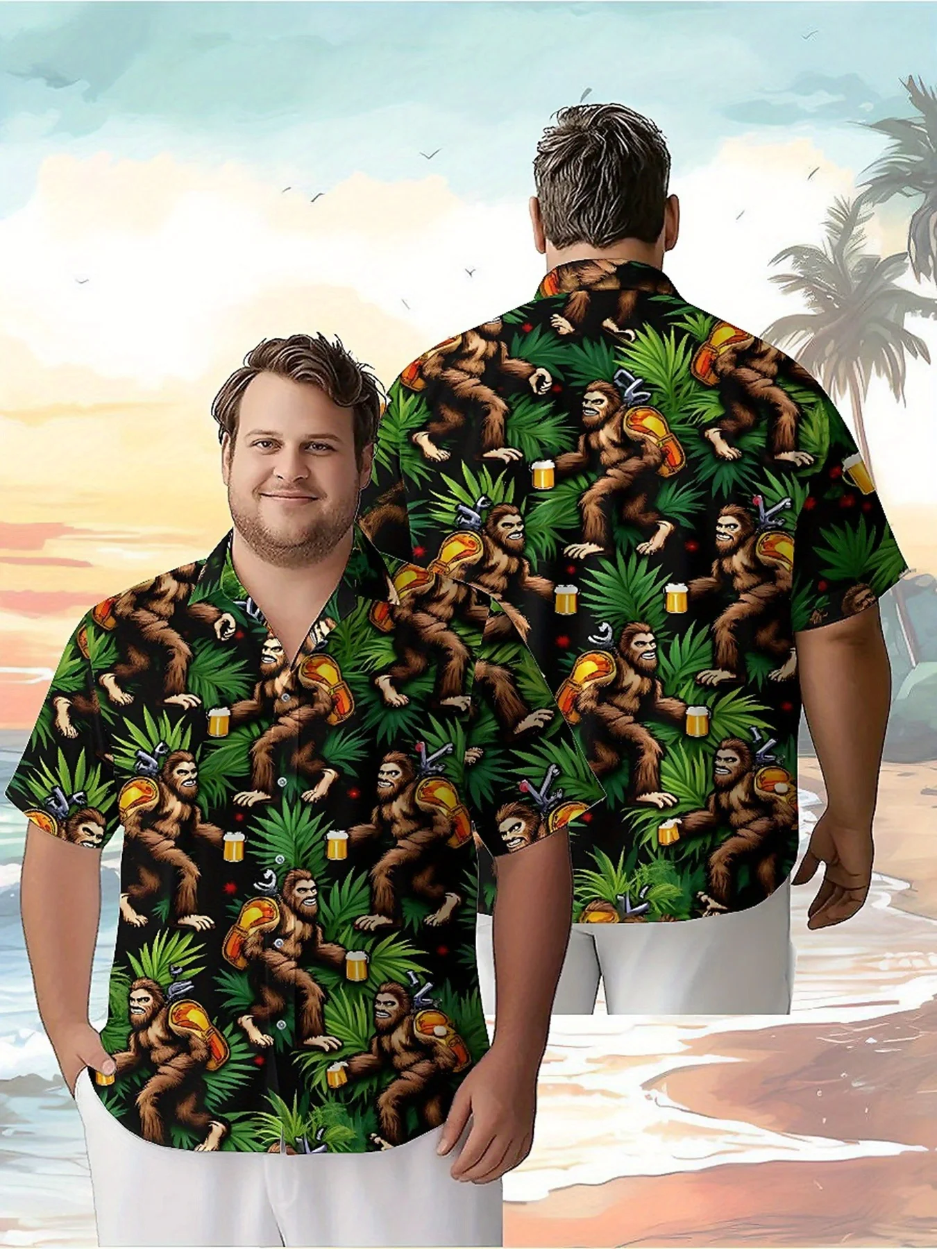 

Men's Plus Size Hawaiian Shirts Sasquatch Party pattern, Summer Casual Tops, Suitable for Outdoor and Party, Street Wear