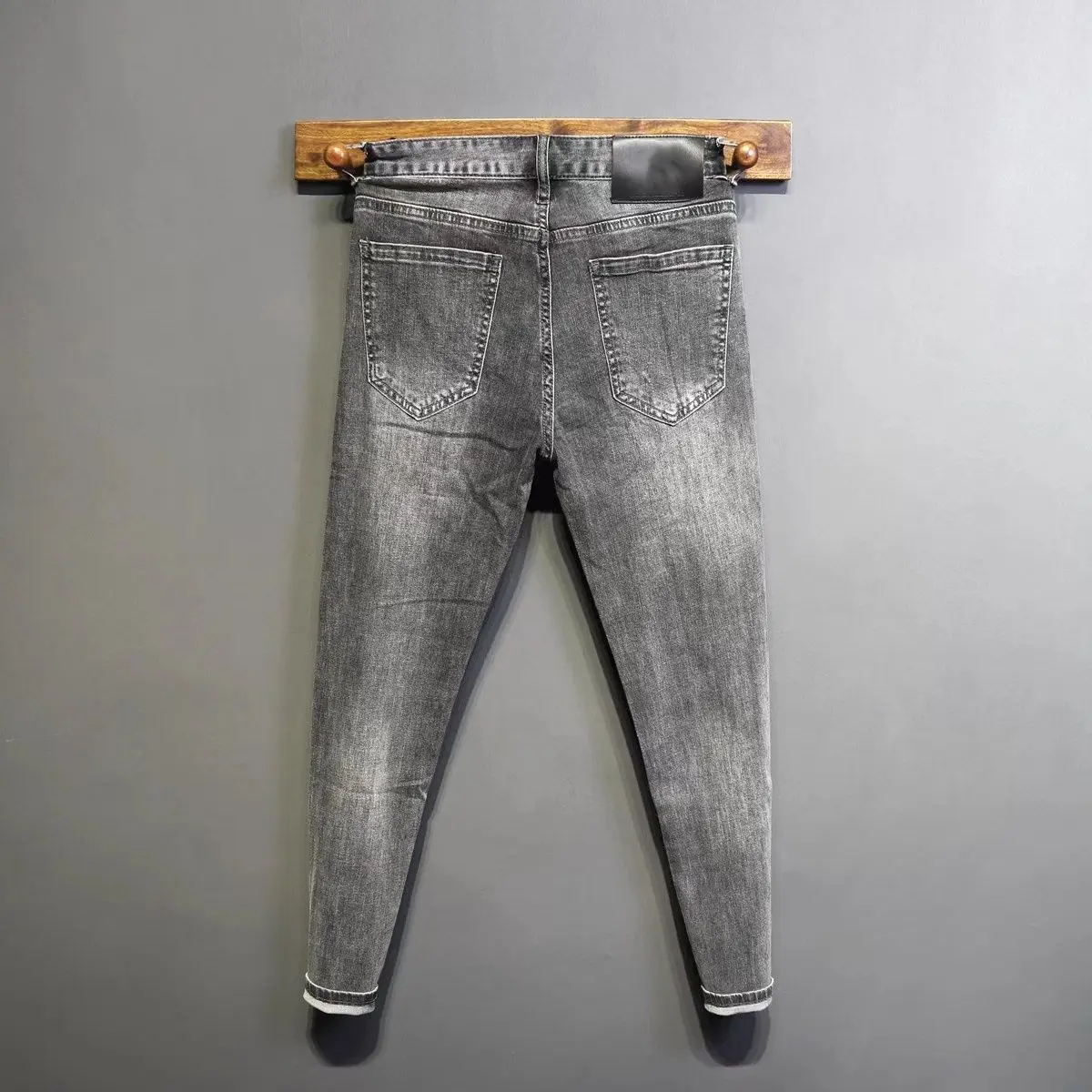 2026 Spring Autumn New Smoke Gray Embroidered High-End Jeans for Men Slim-Fit Trendy Stretch Pants Trendy Brand Denim Man Pants