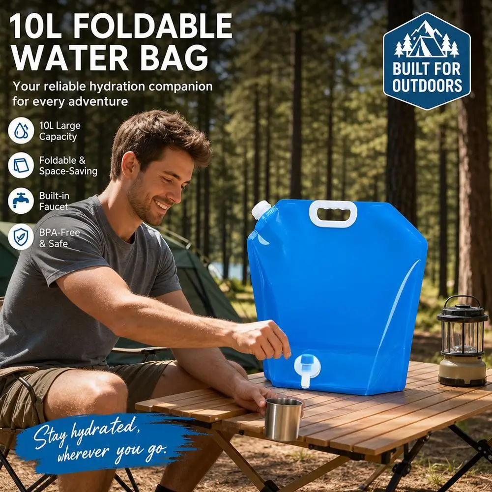 Portable Folding Water Bag with Faucet for Camping Hiking Picnic Travel Large Capacity Thickened Outdoor Water Storage Container
