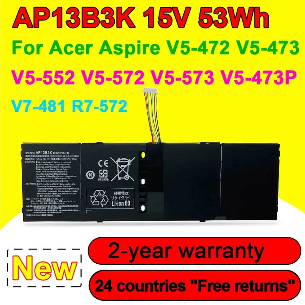 

AP13B3K Laptop Battery For Acer Aspire V5-472 V5-473 V5-552 V5-572 V5-573 V7-481 R7-572 V5-472G V5-572G Series AP13B8K 15V 53Wh