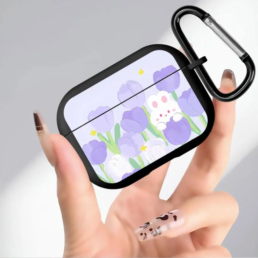 Soft Earphone Cases Cover Case For Airpods 2 Pro 1 4 3 Pro2 Pro3 Flower Purple Tulips
