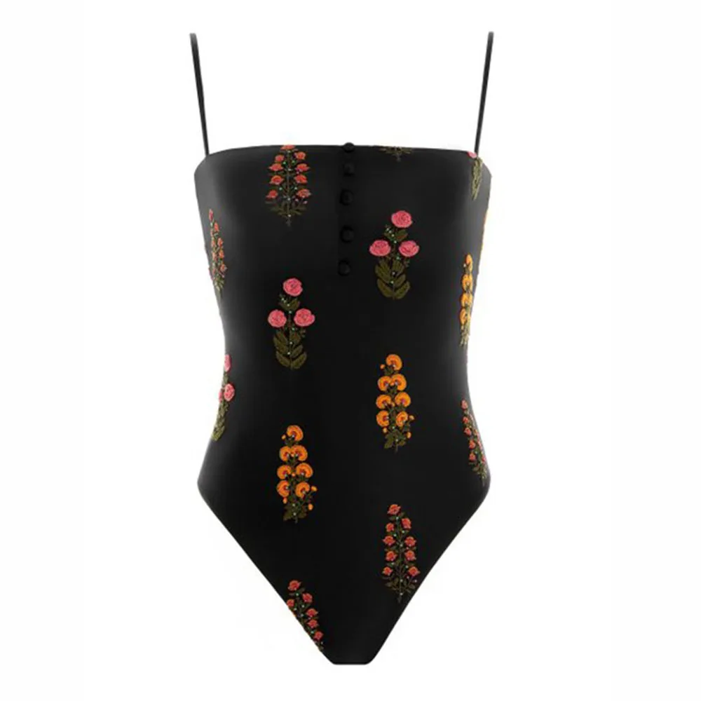 2023 Fashion Women\'s Swimsuit One Piece Square Neck Slimming Bodysuit Printed Embroidered Beach Bathing Suit