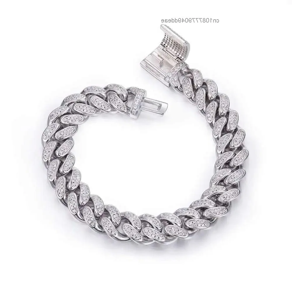 

Wholesale Dancer 12mm Moissanite Chain Iced Out Hip Hop Jewelry S925 Sliver 14k Fashion Necklace Cuban Moissanite Chain