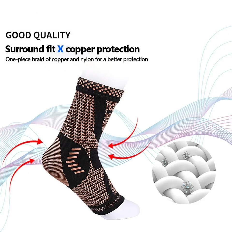 1Pcs Copper Ankle Brace Infused Compression Sleeve Support for Plantar Fasciitis, Sprained Ankle Achilles Tendon Pain Relief