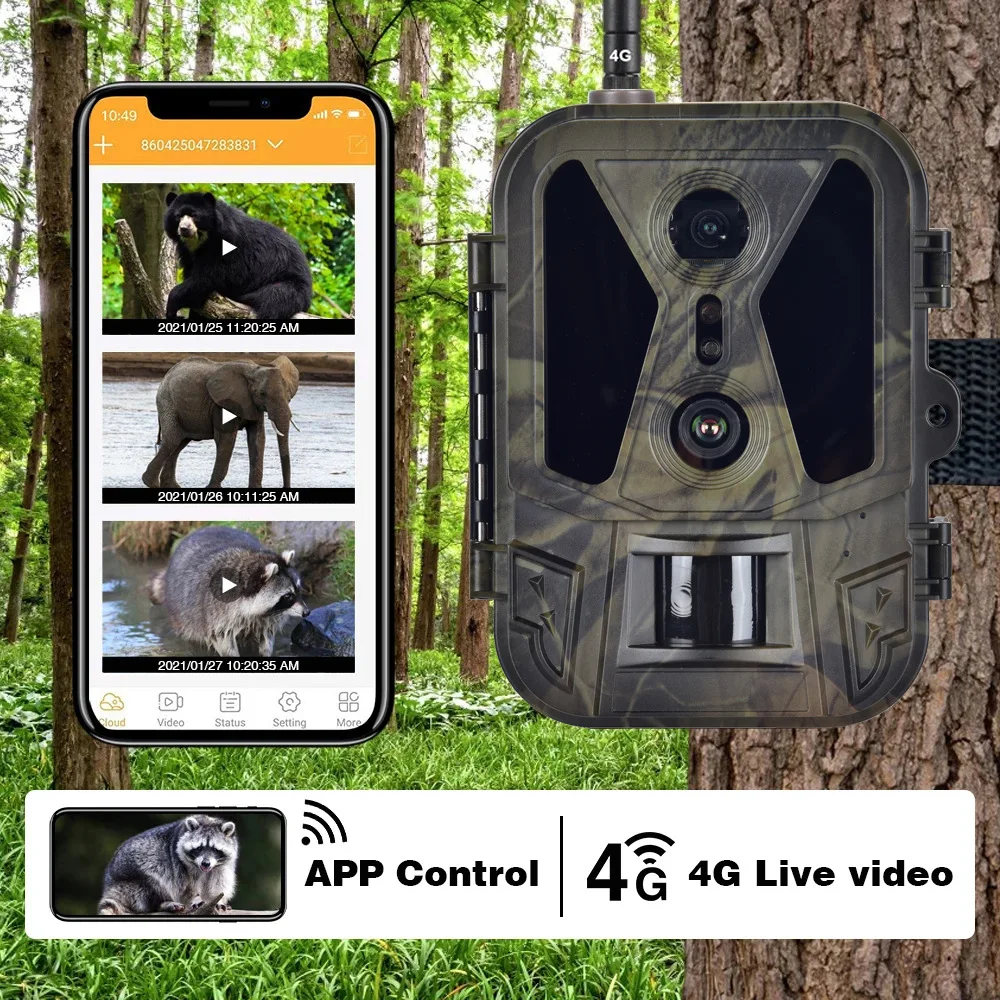 4K 4G 36MP Wildlife Hunting Camera Dual Lens with APP Control Cloud Service 8000mAh Battery for Outdoor Surveillance Tracking