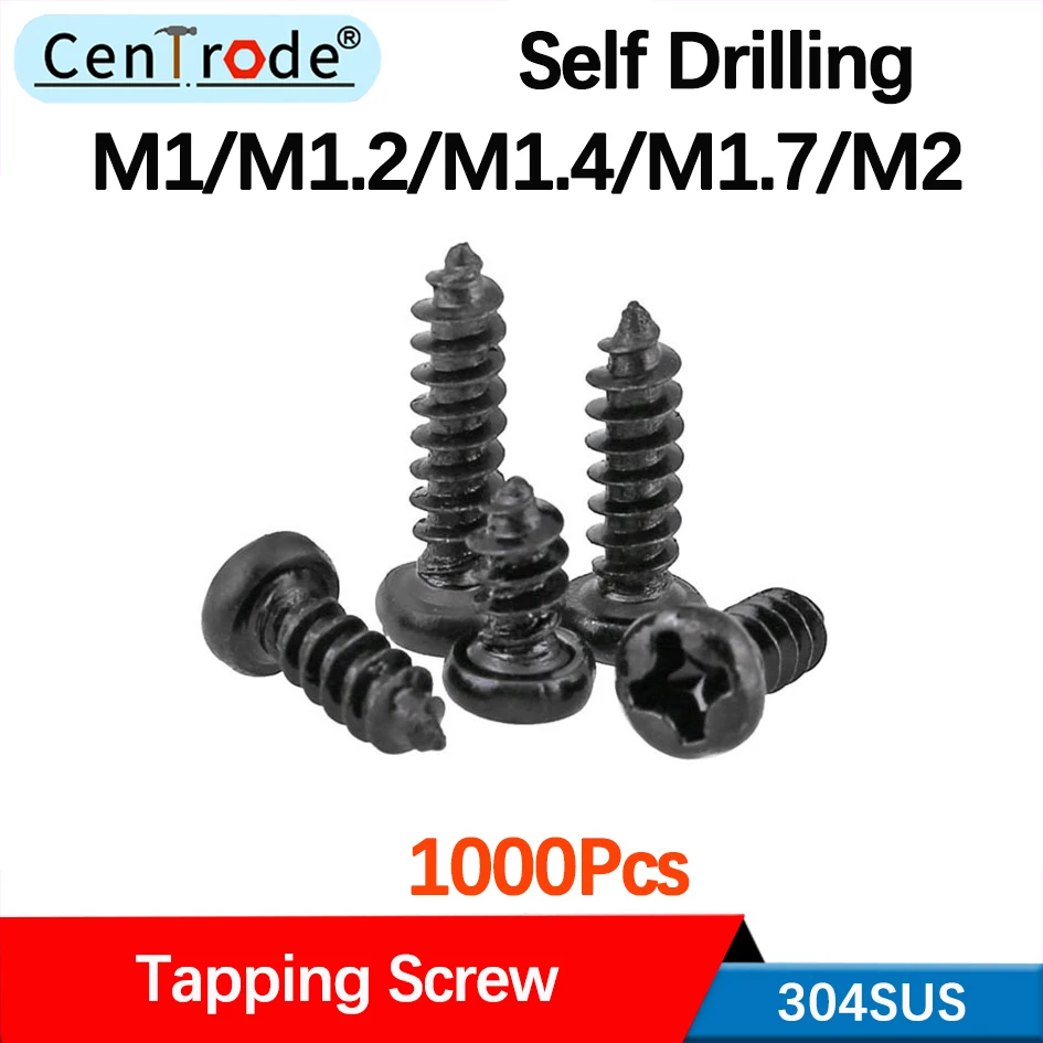 Black Philip's Round Head Self Tapping Small Screws PA Cross Pan Head Tapping Screws Electronic Mini Screw M1-M2 1000pcs