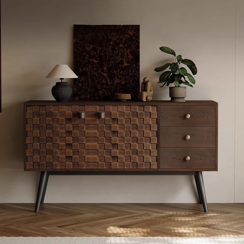 

Medieval solid wood bucket cabinet against the wall Storage designer Living room Household Nordic dining side cabinet Entry