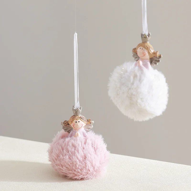

New 1/2/4Pcs Pink Plush Baby Girl Resin Hanging Christmas Decoration Cherub Hanging Decoration