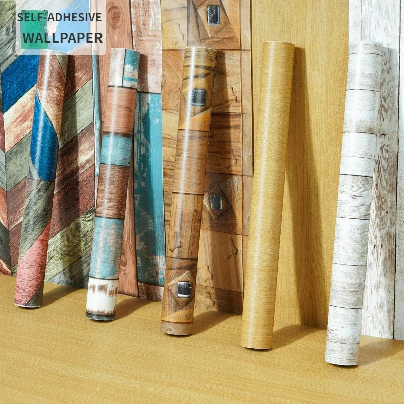 

Pvc Wood Grain Wallpaper Self-adhesive Living Room Bedroom Background Wall Sticker Furniture Wardrobe Renovation Wall Decoration