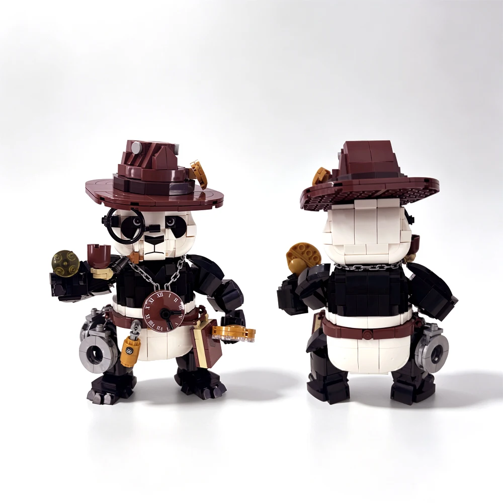 1036 PCS Steampunk Panda Detective Building Blocks Model, Vintage Accessory Details, Creative Desktop Decor, Christmas Gift