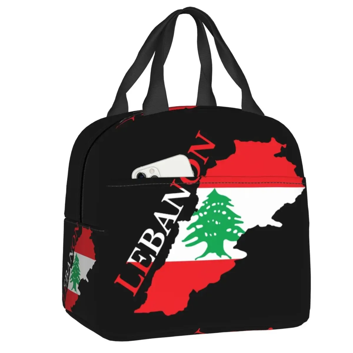Custom Lebanon Flag Map Portable Lunch Box Women Multifunction Cooler Thermal Food Insulated Lunch Bag School Children Student
