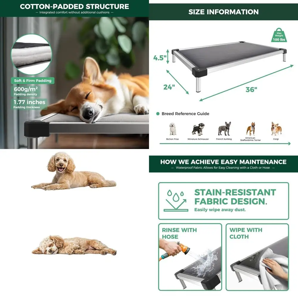 

Повышенная лежанка для собак — прочная, моющаяся, для использования в помещении и на улице, приподнятая кровать для маленьких собак, 36x24x4,5 дюймов, серая